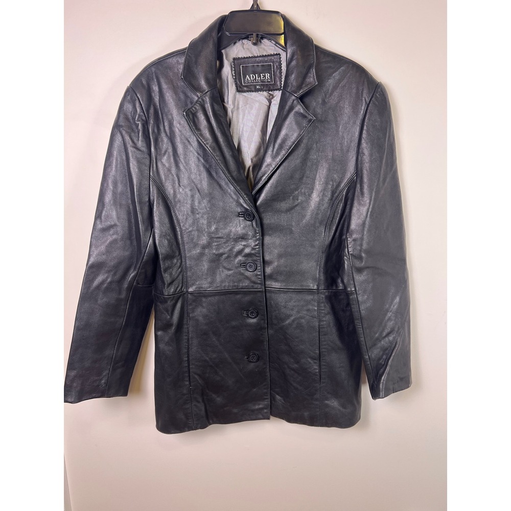 ADLER COLLECTION Black Lambskin Leather Jacket Women's XL Button Butter Soft
